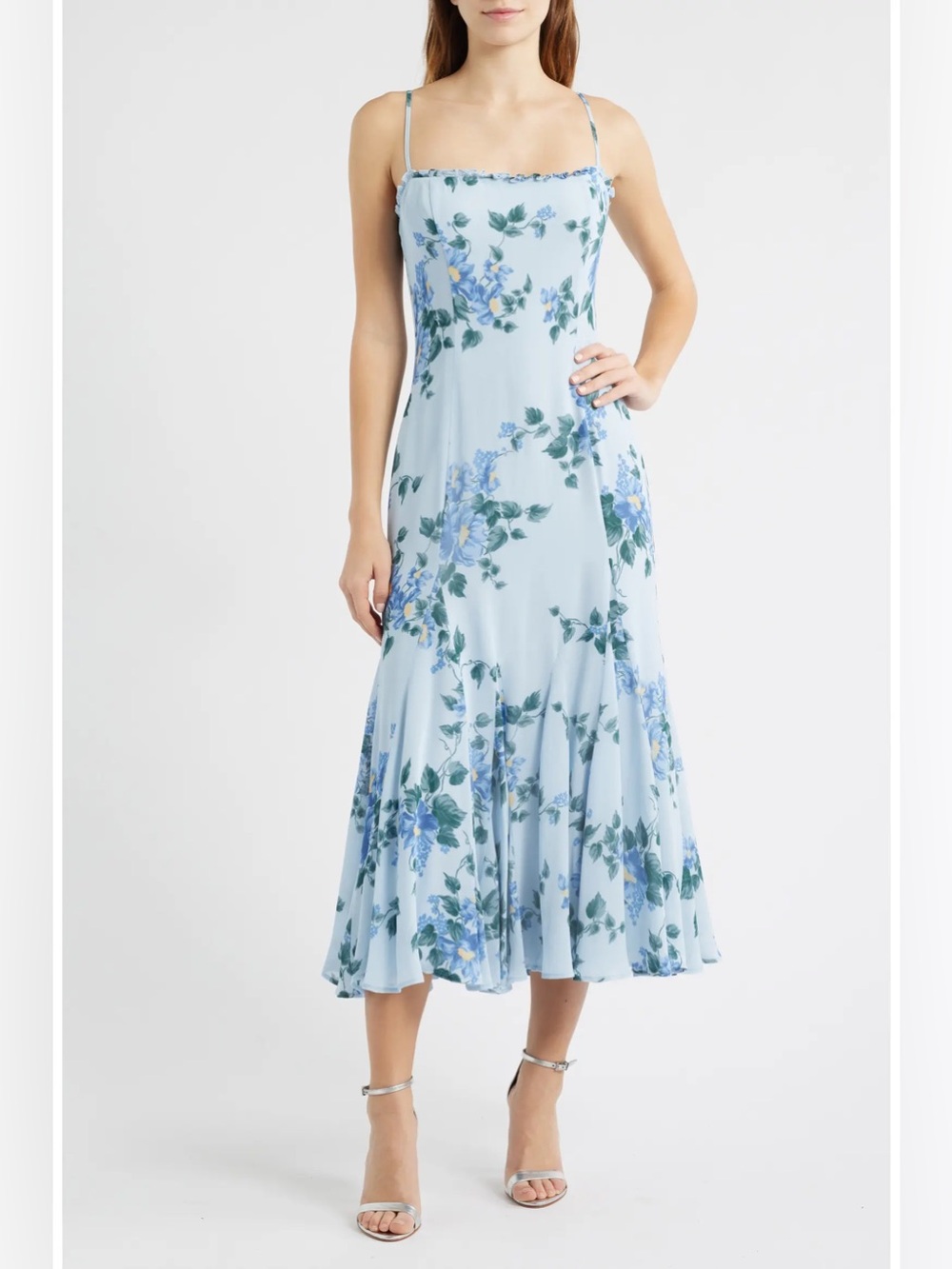 Reformation Lilibet Floral Ruffle Trim Midi Dress size 6